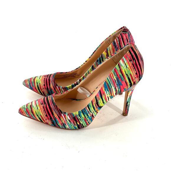 Prabal Gurung for Target Heels 7 Multi Stripe Pink Green Pumps Glam - Picture 2 of 7